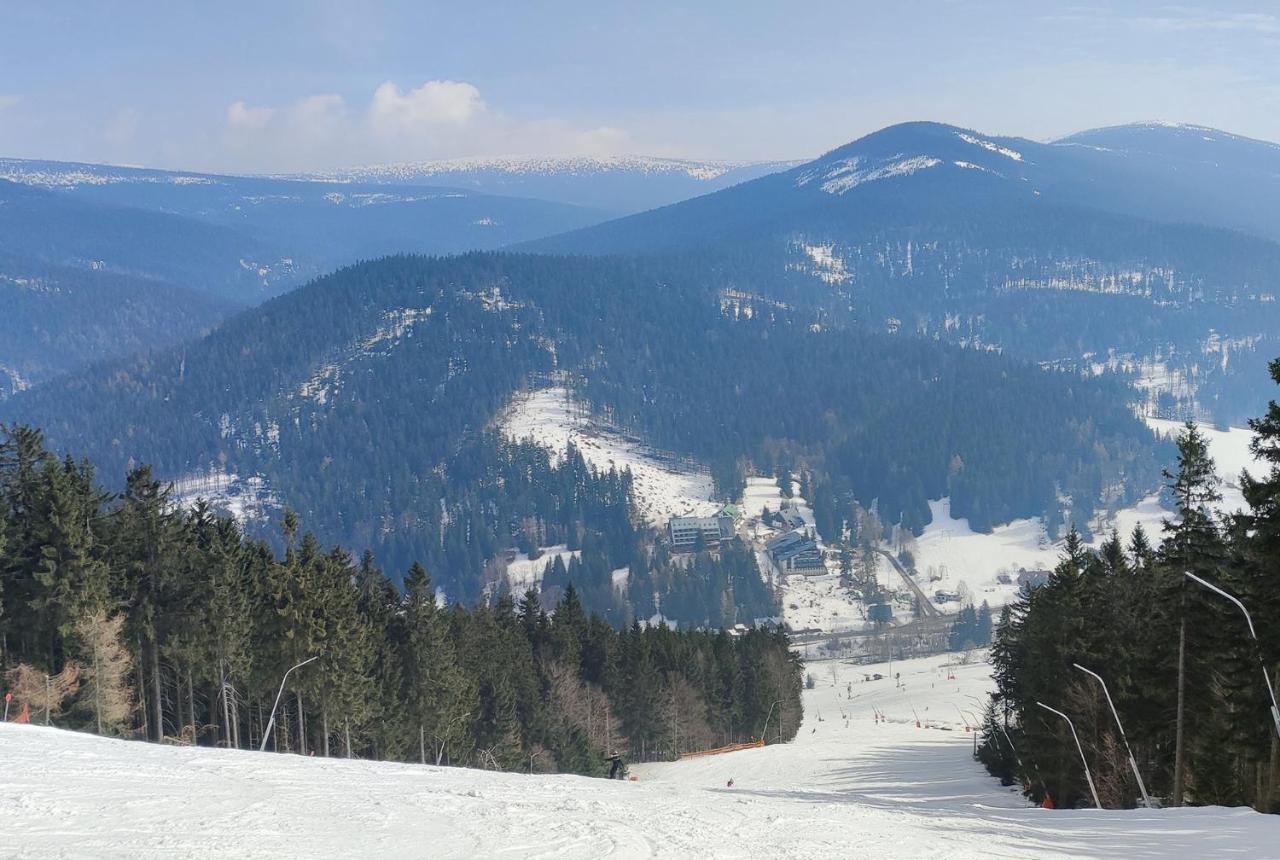 Enjoyharrachov - Atraktivni Slunny Klimatizovany Apartman 14 V Centru Harrachova Se Saunou, Parkovanim, Wifi-Wlan, Sat, Herni Konzoli, Pc S Win 10, Netflix Zdarma A Moznosti Dobijeni Auta S Jedinecnym Vyhledem Na Certovu Horu Se Skokanskymi Mustky Luaran gambar